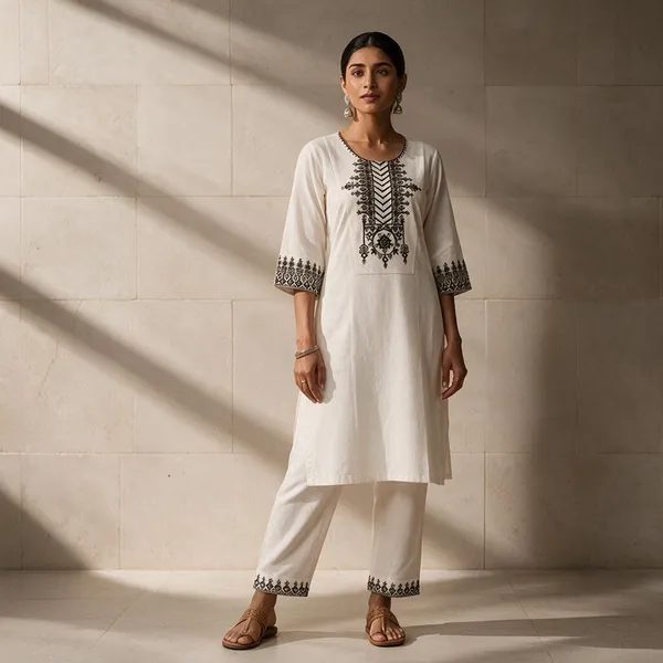 Off_White_Khadi_Cotton_Printed_Straight_Kurta_Set_For_Women