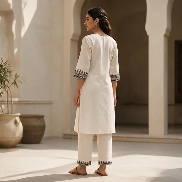 Off_White_Khadi_Cotton_Printed_Straight_Kurta_Set_For_Women