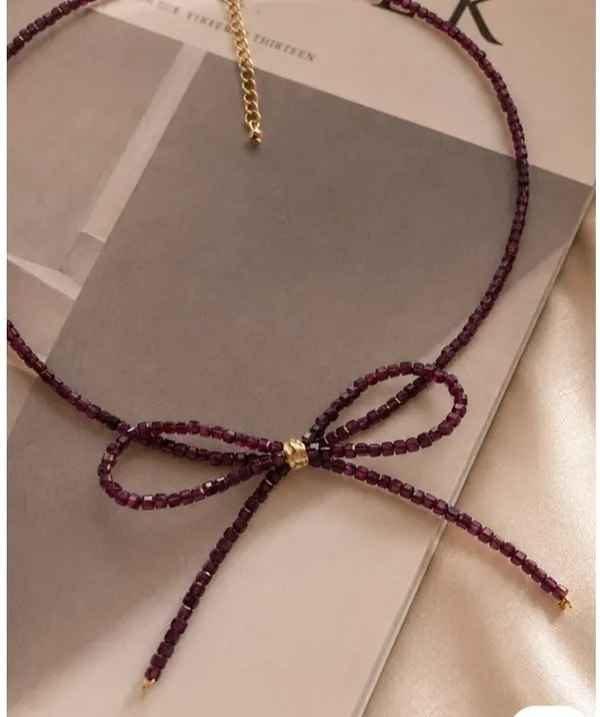 Maroon_Beaded_Bow_Necklace_for_Women