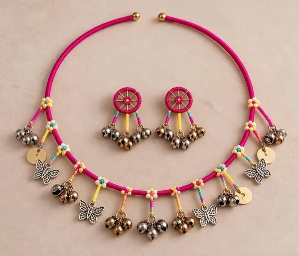 Pink_Stainless_Steel_Necklace_With_Earing_For_Women