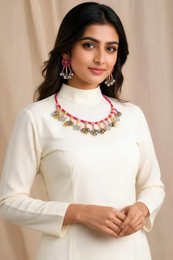 Pink_Stainless_Steel_Necklace_With_Earing_For_Women