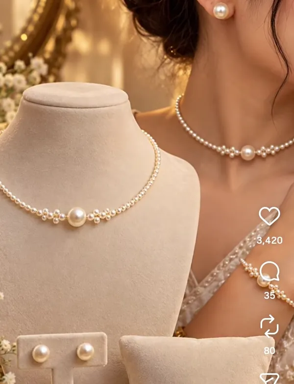 White_Pearl_Beaded_Necklace_And_Earrings_Set_for_Women