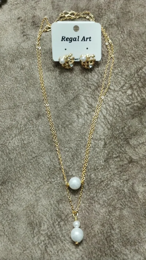 Gold-Tone_Pearl_Necklace_And_Earrings_Set