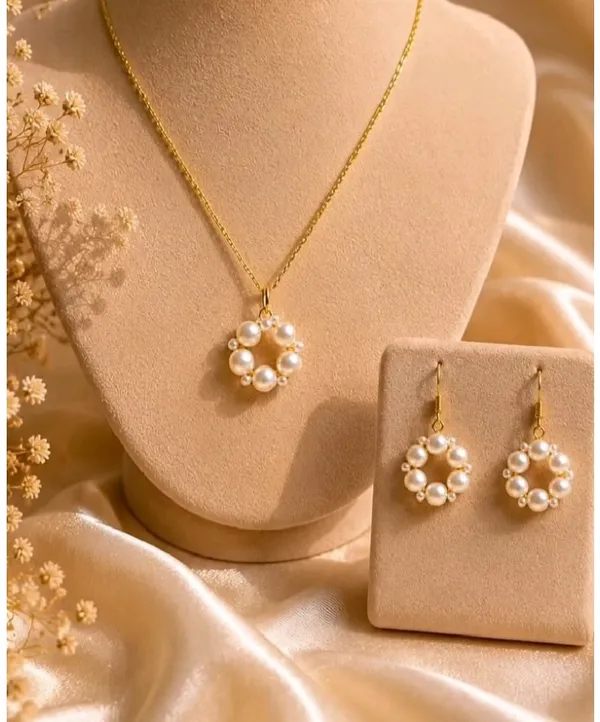 Gold_Tone_Pearl_Necklace_And_Earrings_Set_for_Women