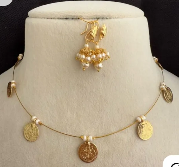 Gold_Tone_Coin_Charm_Necklace_And_Earring_Set