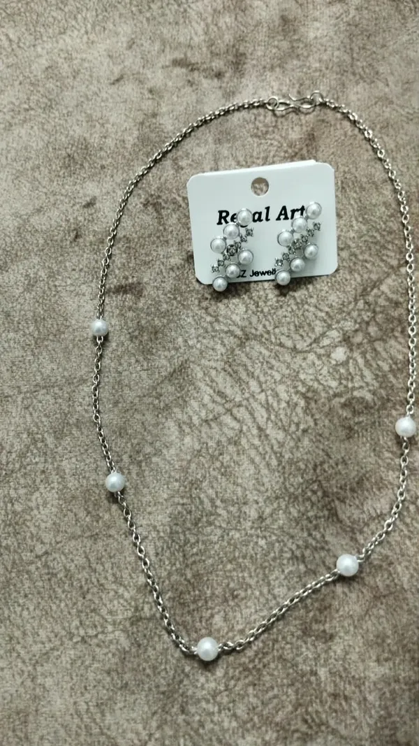 Silver_Tone_Pearl_Necklace_And_Earrings_Set_for_Women