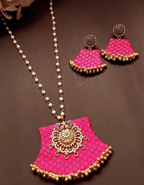 Pink_Fabric_Ethnic_Necklace_Set_for_Women