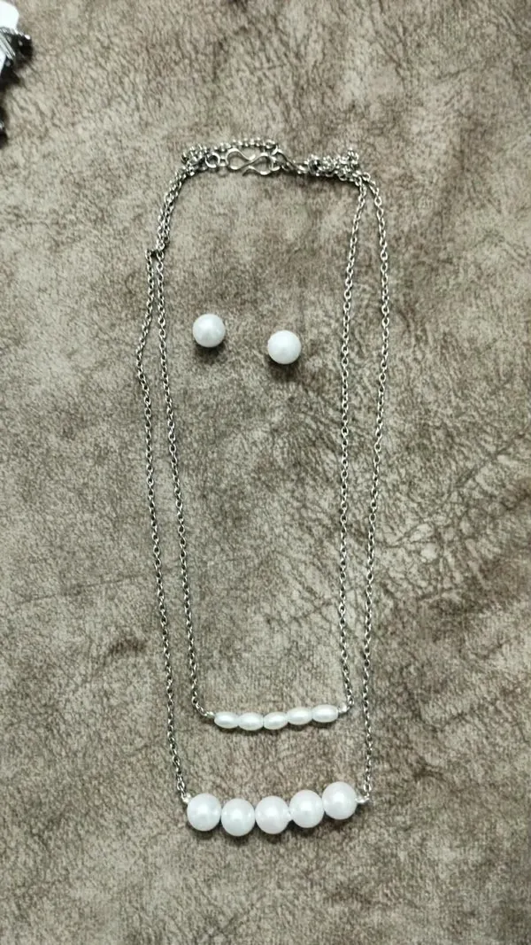Silver_Tone_Pearl_Necklace_And_Earrings_Set_for_Women