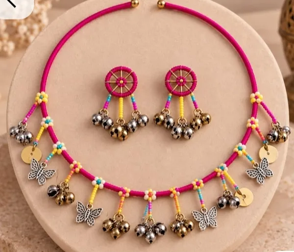 Multicolour_Beaded_Necklace_And_Earrings_Set_for_Women