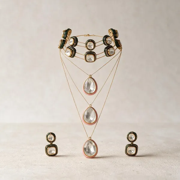 Golden_Pearls_And_Stones_Necklace_With_Earing_For_Women
