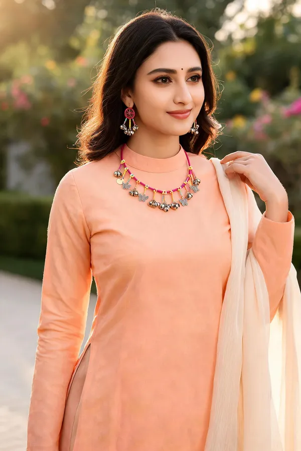 Pink_Stainless_Steel_Necklace_With_Earing_For_Women