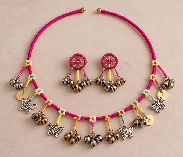 Pink_Stainless_Steel_Necklace_With_Earing_For_Women