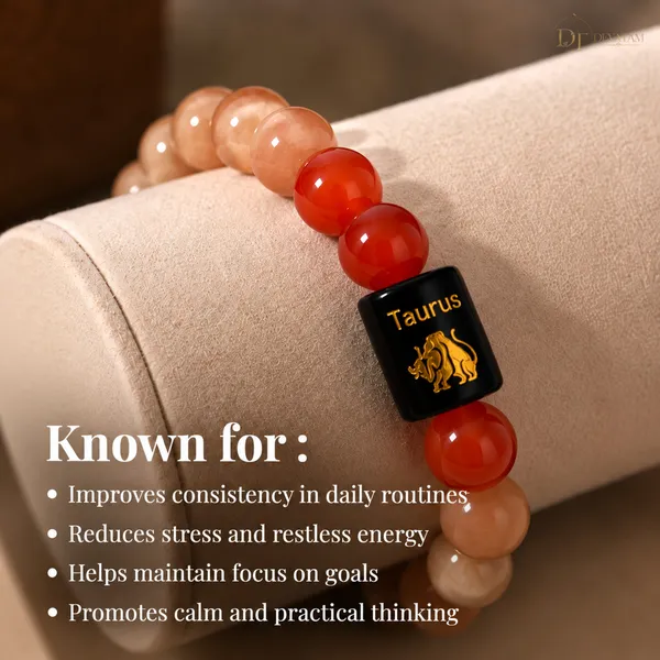 Orange_Beaded_Taurus_Zodiac_Bracelet_For_Unisex