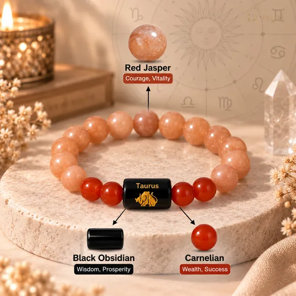 Orange_Beaded_Taurus_Zodiac_Bracelet_For_Unisex