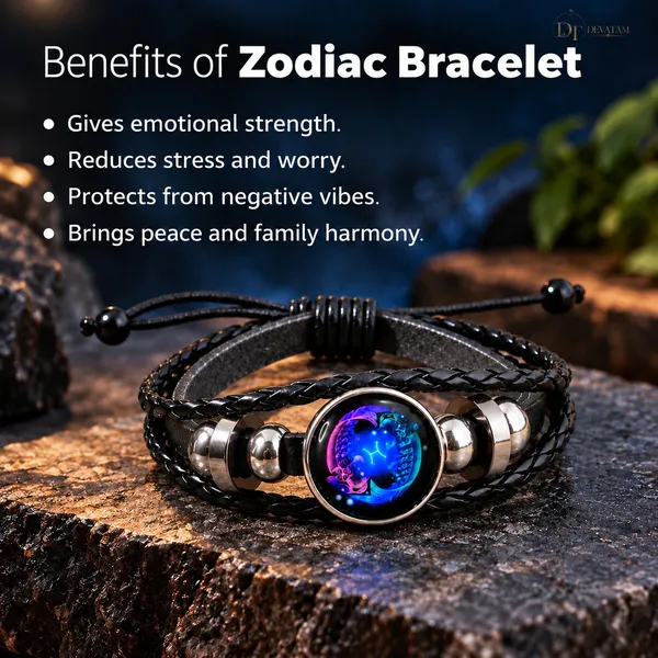 Black_Leather_Pisces_Zodiac_Bracelet_For_Unisex