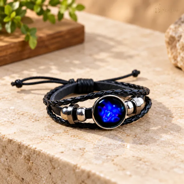 Black_Braided_Zodiac_Charm_Bracelet_For_Unisex