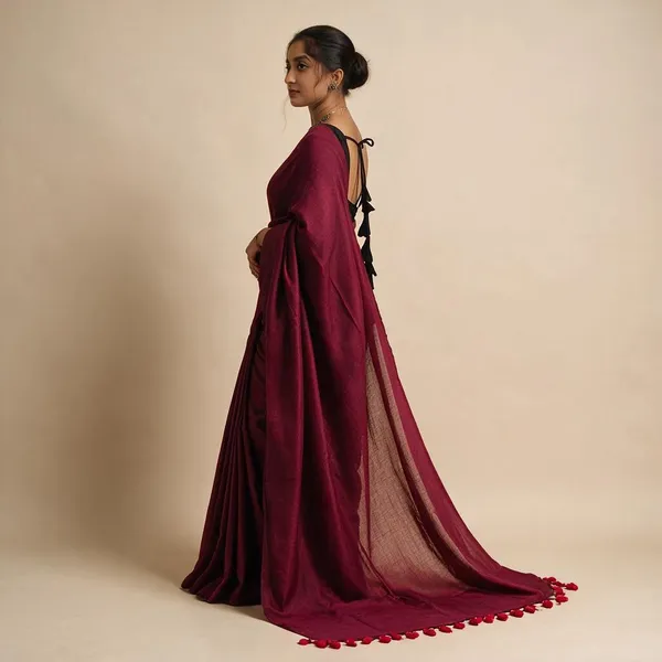 Maroon_Masrise_Cotton_Draped_Saree_For_Women