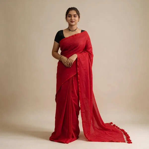 Red_Masrise_Cotton_Embellished_Saree_For_Women