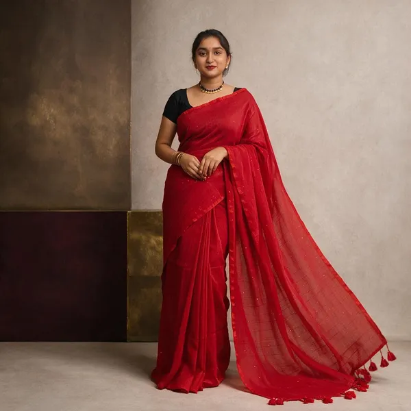 Red_Masrise_Cotton_Embellished_Saree_For_Women