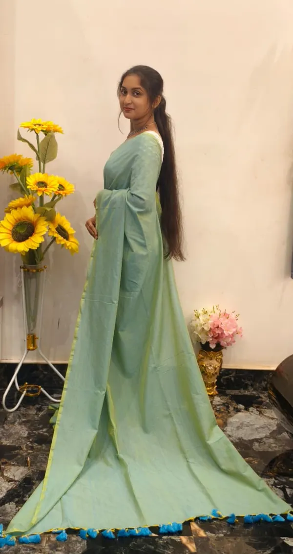 Mint_Green_Masrise_Cotton_Solid_Tassel_Border_Saree_For_Women