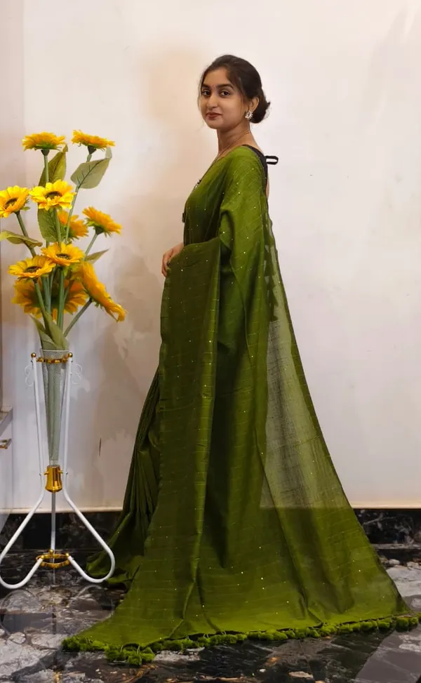 Olive_Green_Masrise_Cotton_Woven_Traditional_Saree_For_Women