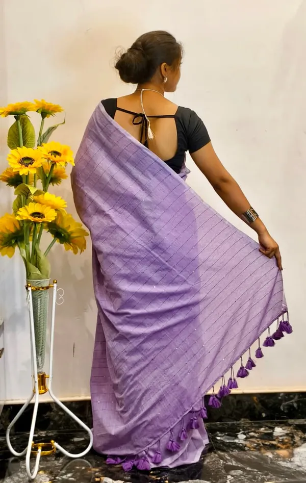 Lavender_Masrise_Cotton_Checked_Saree_For_Women