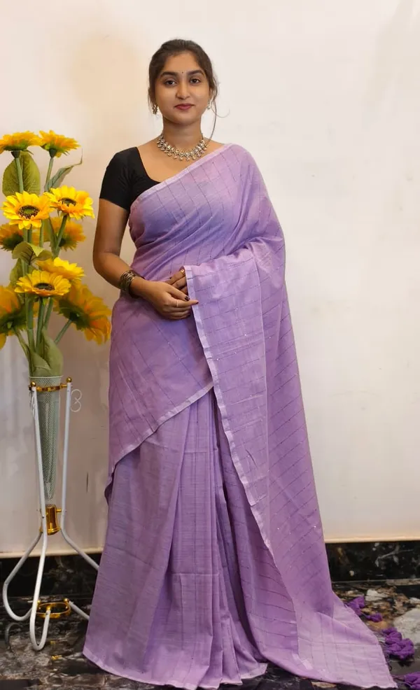 Lavender_Masrise_Cotton_Checked_Saree_For_Women
