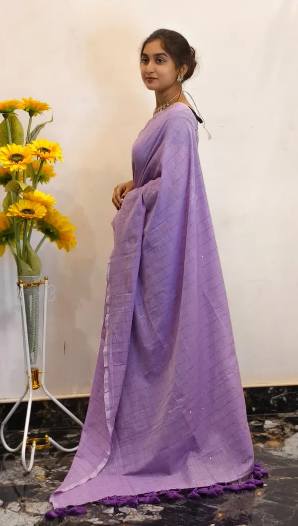 Lavender_Masrise_Cotton_Checked_Saree_For_Women