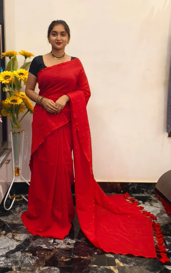 Red_Masrise_Cotton_Embellished_Saree_For_Women
