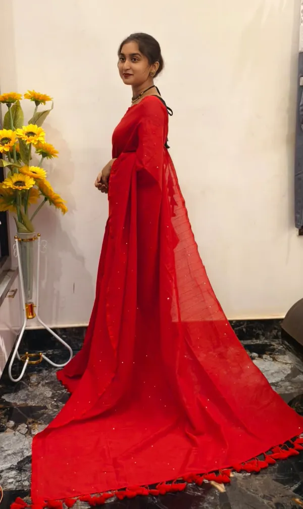 Red_Masrise_Cotton_Embellished_Saree_For_Women