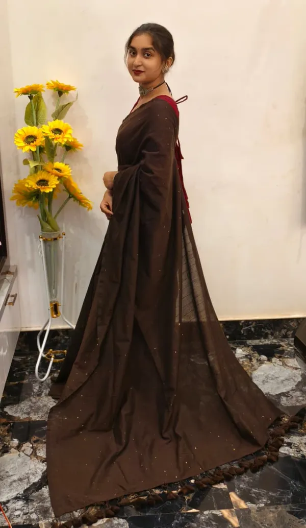 Brown_Masrise_Cotton_Embellished_Saree_For_Women