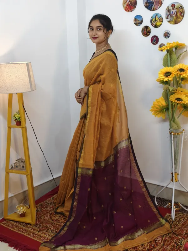 Mustard_Yellow_semi_maheshwari_saree_