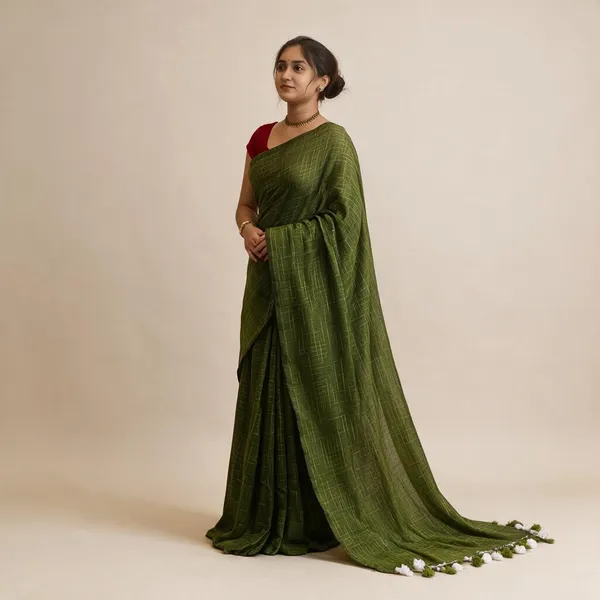 Green_Masrise_Cotton_Woven_Checked_Saree_For_Women