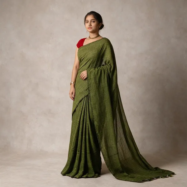 Green_Masrise_Cotton_Woven_Checked_Saree_For_Women