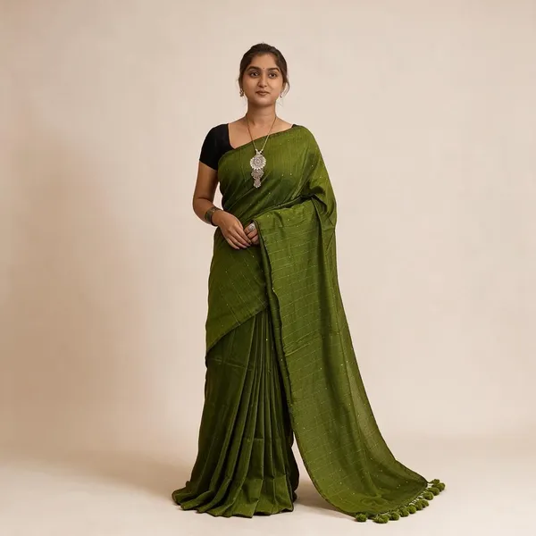 Olive_Green_Masrise_Cotton_Woven_Traditional_Saree_For_Women