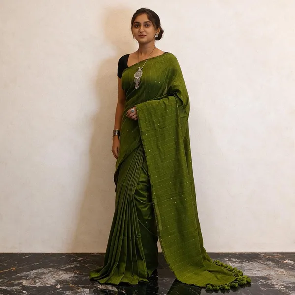 Olive_Green_Masrise_Cotton_Woven_Traditional_Saree_For_Women