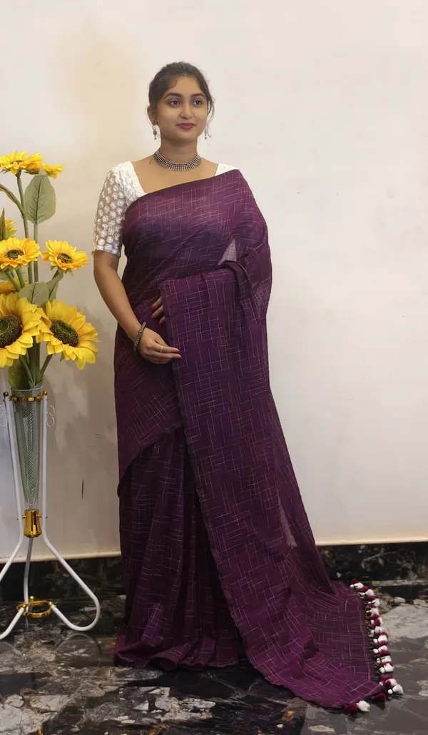 Purple_Masrise_Cotton_Grid_Pattern_Saree_For_Women
