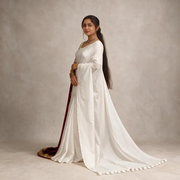 White_Masrise_Cotton_Plain_Tassel_Border_Saree_For_Women