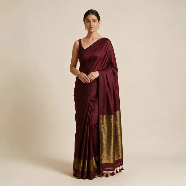 Maroon_Masrise_Cotton_Woven_Gold_Border_Saree_For_Women