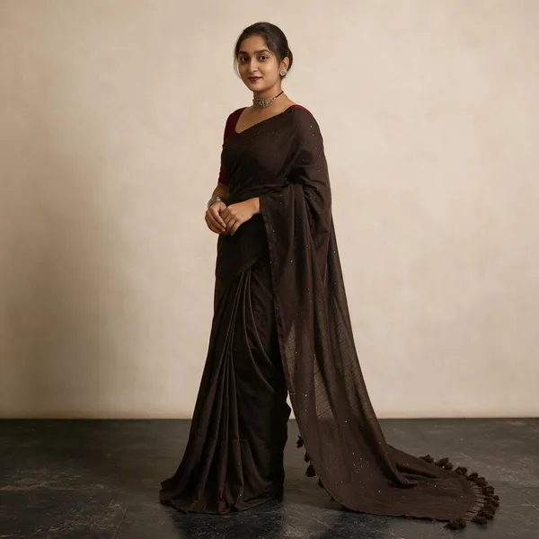 Brown_Masrise_Cotton_Embellished_Saree_For_Women
