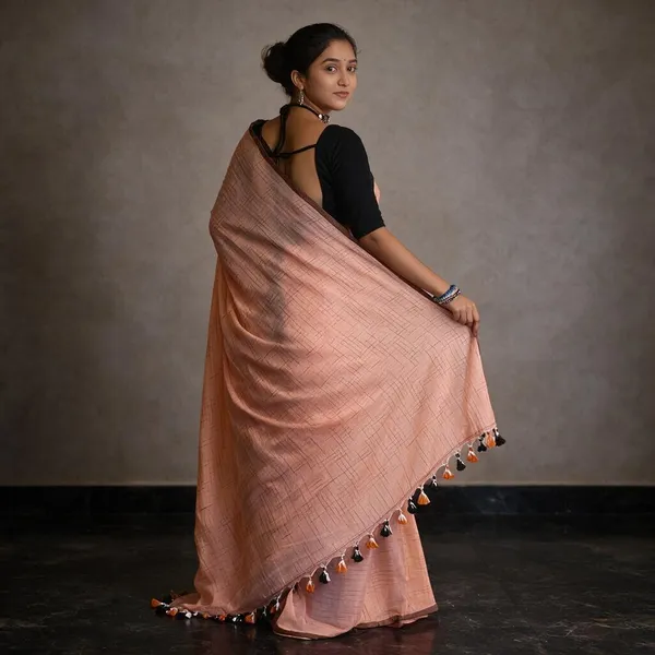 Peach_Masrise_Cotton_Woven_Pattern_Saree_For_Women