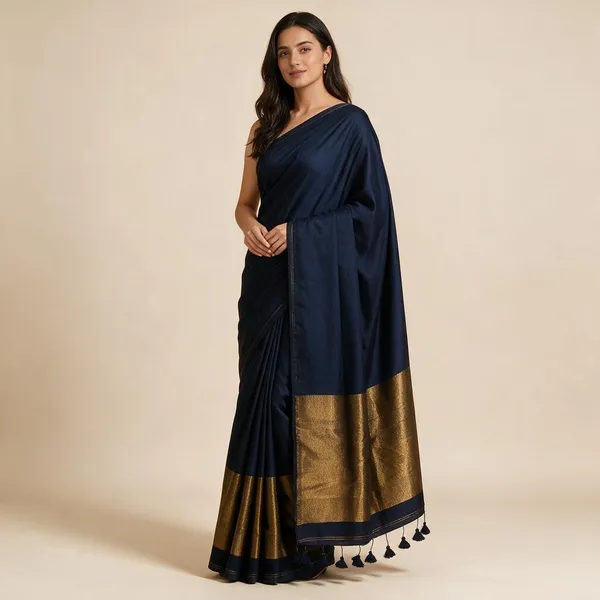 Navy_Blue_Masrise_Cotton_Two-Tone_Woven_Saree_For_Women
