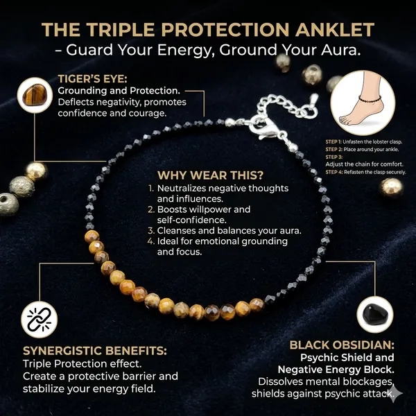 Black_And_Brown_Tiger'S_Eye_Beaded_Anklet_For_Women