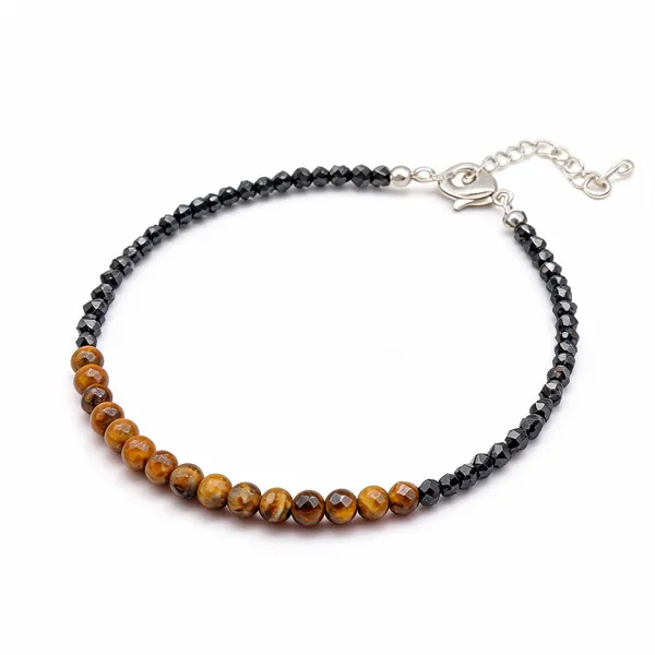 Black_And_Brown_Tiger'S_Eye_Beaded_Anklet_For_Women