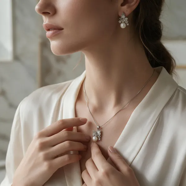 Silver_Butterfly_Pearl_Necklace_And_Earrings_Set_for_Women