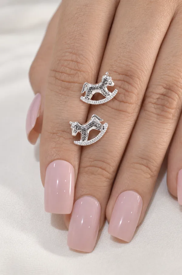 925_Silver_Rocking_Horse_Stud_Earrings_For_Women