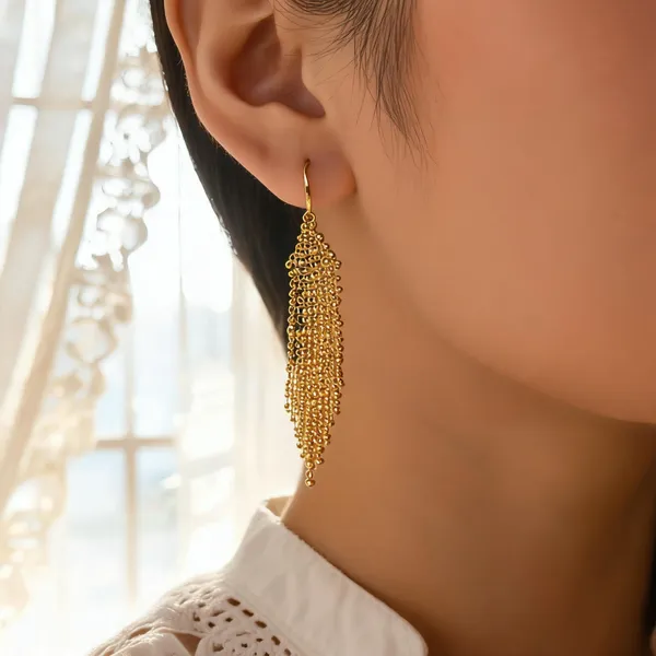 925_Silver_18K_Gold_Plated_Shimmer_Tassel_Drop_Earring_For_Women