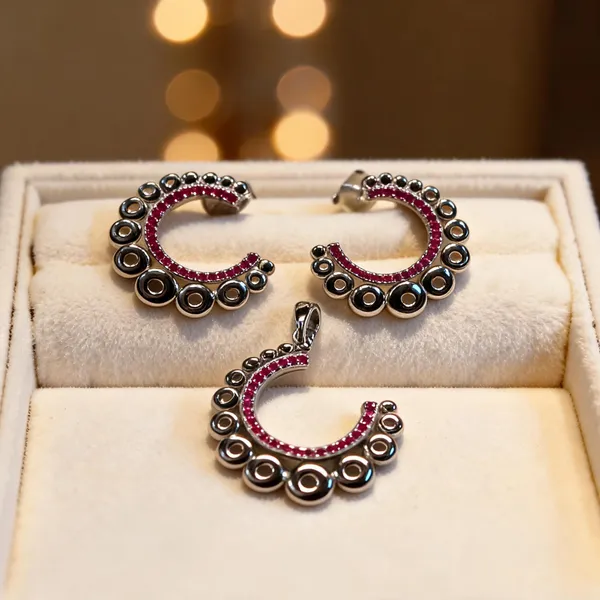 925_Silver_Pink_Crescent_Earrings_&_Pendant_Set_For_Women