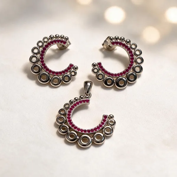 925_Silver_Pink_Crescent_Earrings_&_Pendant_Set_For_Women
