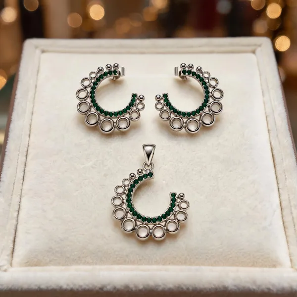 925_Silver_Emerald_Green_Crescent_Jewellery_Set_For_Women